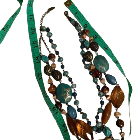 🌟 BOHO 3-Strand EsMor Clasp Beaded Earthy Green Amber Necklace 🌟 - Picture 5 of 6